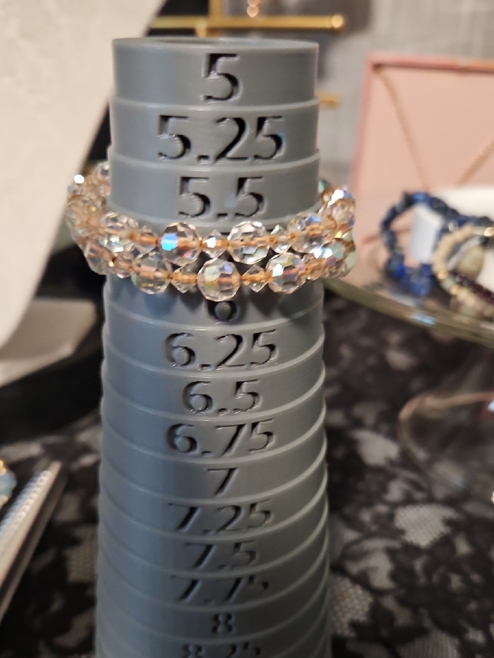 Clear Crystal Beaded Stretch Ring Set Wire Wrap